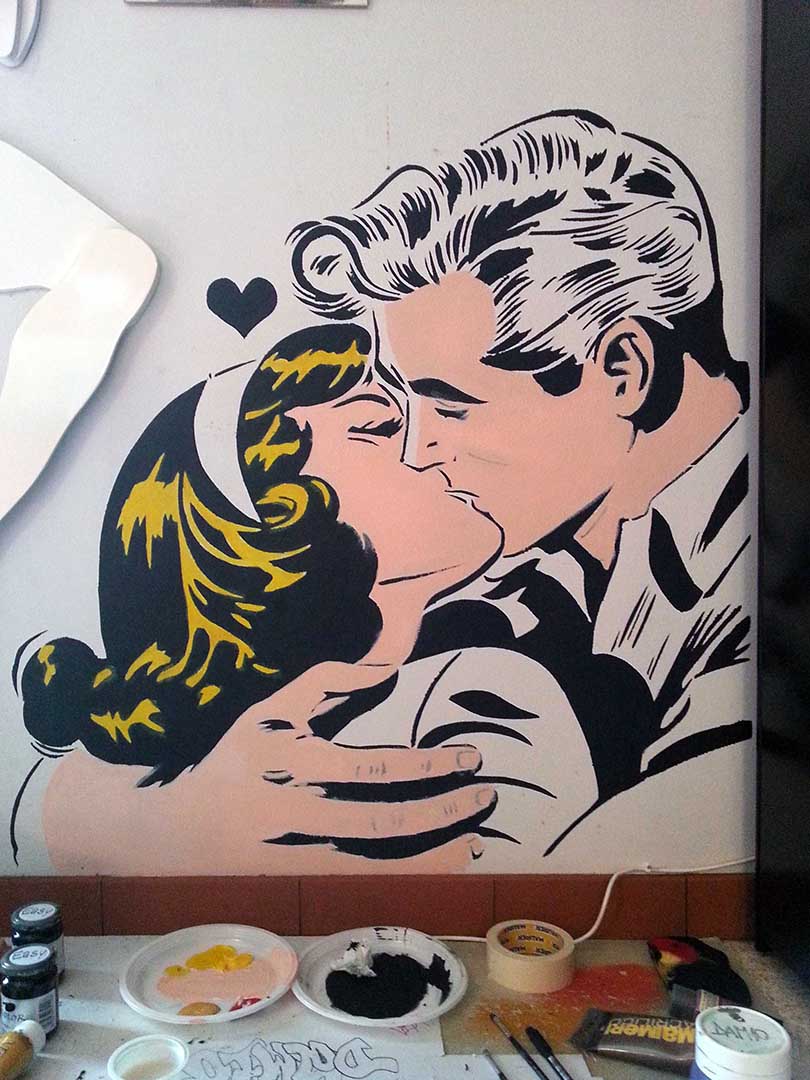 Love Pop Art, pittura acrilica su parete, Roma