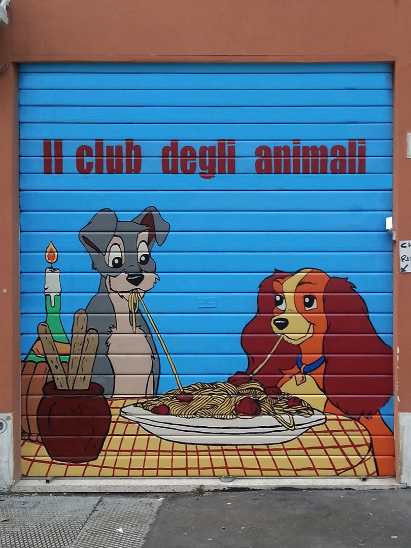Decorazione serranda Il club degli animali, spray acrilico, Roma